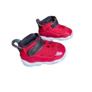 EUC Baby Jordan6 Rings Sneakers Red Patent Leather Slide On Hook & Loop Close 4C